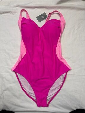 Colorblock  Fuchsia & Light Pink One-Piece Swimsuit lace up back chest support
